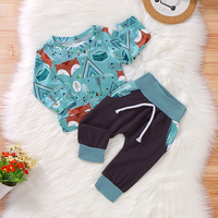 2pcs Fox Allover Color Block Long-sleeve Baby Set