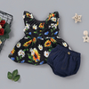 Allover Sleeveless Top and Denim Shorts Set