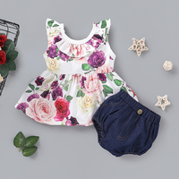 Allover Sleeveless Top and Denim Shorts Set