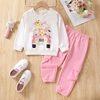Animal Pattern Toddler Girl 2pcs Set with Patch Pocket,  Regular Fit