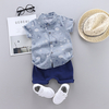 Animal Print Short-sleeve Shirt and Solid Pants Set