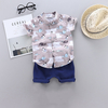 Animal Print Short-sleeve Shirt and Solid Pants Set