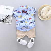 Animal Print Short-sleeve Shirt and Solid Pants Set