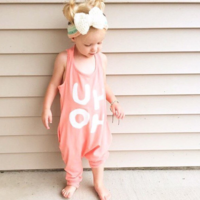 Baby / Toddler Girl Trendy Letter Print Strappy Onesies