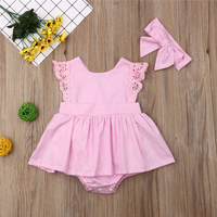 Baby / Toddler Ruffled Lace Dress Bodysuit and Bowknot Headband