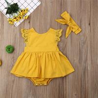 Baby / Toddler Ruffled Lace Dress Bodysuit and Bowknot Headband