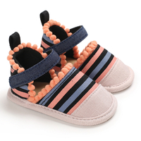 Baby / Toddler Striped Pompon Decor First Walkers Shoes