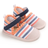 Baby / Toddler Striped Pompon Decor First Walkers Shoes