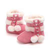 Baby / Toddler Sweet Heart Pompon Decor Ankle Prewalker Cotton Boots