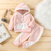 Baby 2pcs Cartoon Rabbit 3D Ear Pink Long-sleeve Fleece Hoodie and Trouser Set