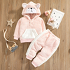 Baby 2pcs Cartoon Rabbit 3D Ear Pink Long-sleeve Fleece Hoodie and Trouser Set