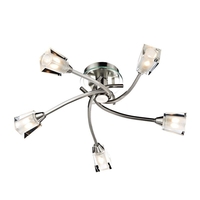 Dar Austin 5 Light Glass Semi-Flush Ceiling Light - Satin Chrome