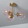 Edit Amatler Flush 3 Light Ceiling Light with Pink Glass Shades - Brass