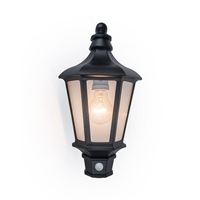 Lutec Cotswold Half Lantern Outdoor Wall Light with PIR Sensor - Black