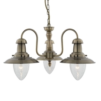 Searchlight Fisherman 3 Arm Ceiling Pendant Light - Antique Brass