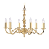 Searchlight Seville 6 Light Chandelier - Brass