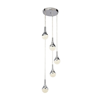 Searchlight Wave Teardrop 5 Light LED Cascade Ceiling Pendant Light - Chrome