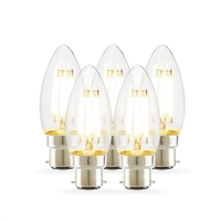 Tagra 4W Warm White Dimmable LED Decorative Filament Candle Bulb - Bayonet Cap - Pack of 5