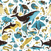 Maemara Ocean Friends Fabric by the Meter - Yellow