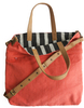 Mero Tote with Leather Handles - Coral/Black White Stripe