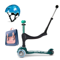 Micro Eco 3in1 Scooter & Helmet - Green with Navy & Pink Satchel